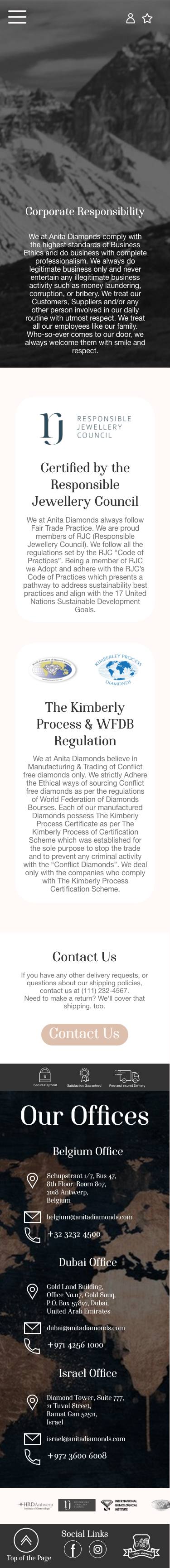 Anita Diamonds mobile - Corporate Responsibility